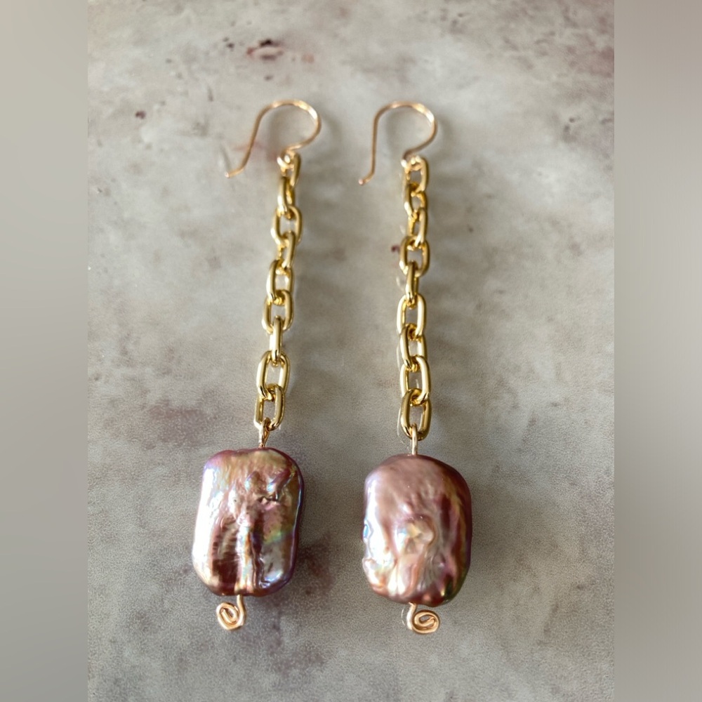 ✨Handmade Baroque Pearl Pendant Earrings Gold